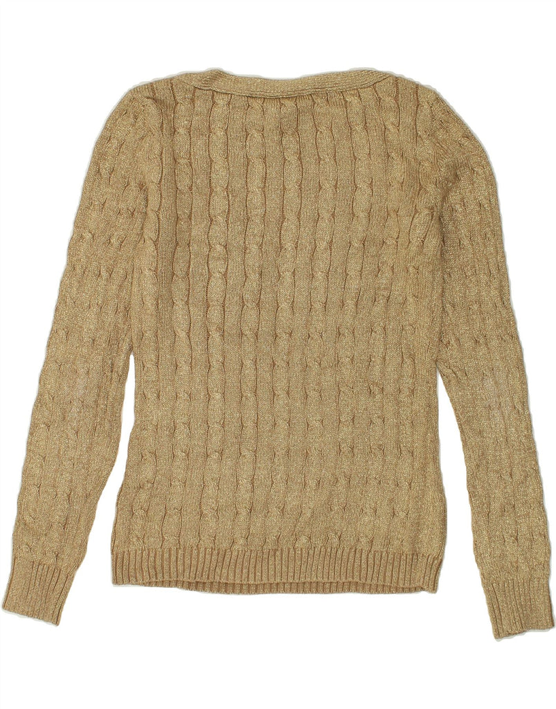 RALPH LAUREN Womens Boat Neck Jumper Sweater UK 14 Medium Gold Cotton | Vintage Ralph Lauren | Thrift | Second-Hand Ralph Lauren | Used Clothing | Messina Hembry 