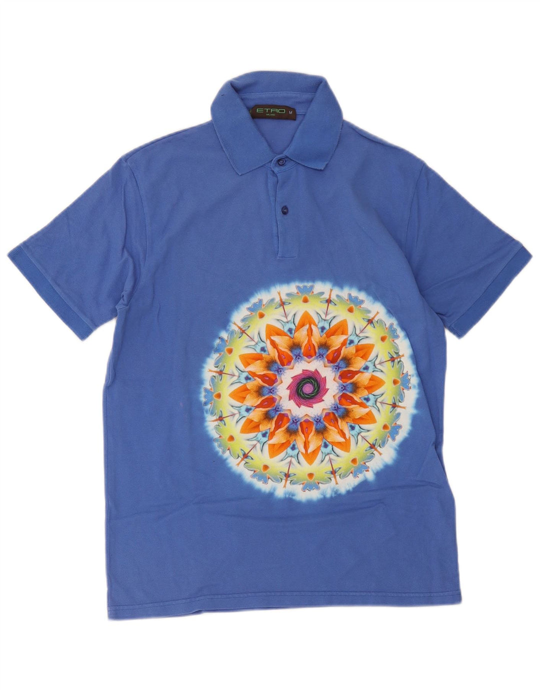 Etro Mens Polo Shirt Medium Blue Floral Cotton