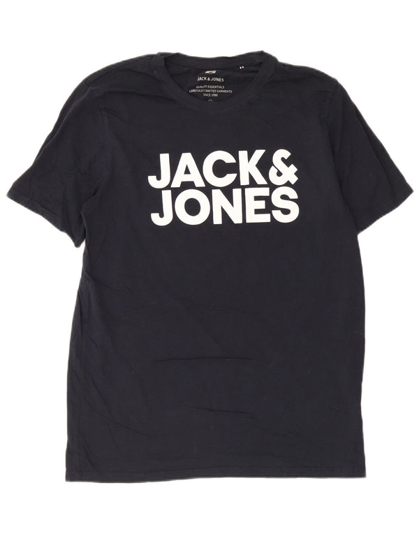 Jack & Jones Mens Graphic T-Shirt Top XL Navy Blue Cotton