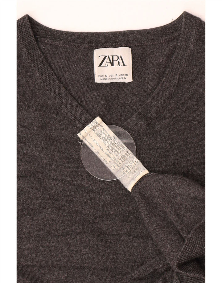 Zara Mens V-Neck Jumper Sweater Small Grey Viscose