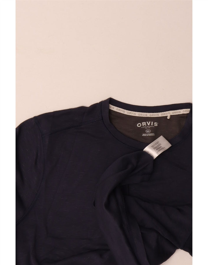ORVIS Mens Top Long Sleeve 2XL Navy Blue Flecked Rayon