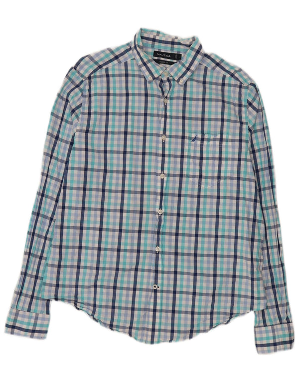 Nautica Mens Classic Fit Shirt Large Blue Check Cotton
