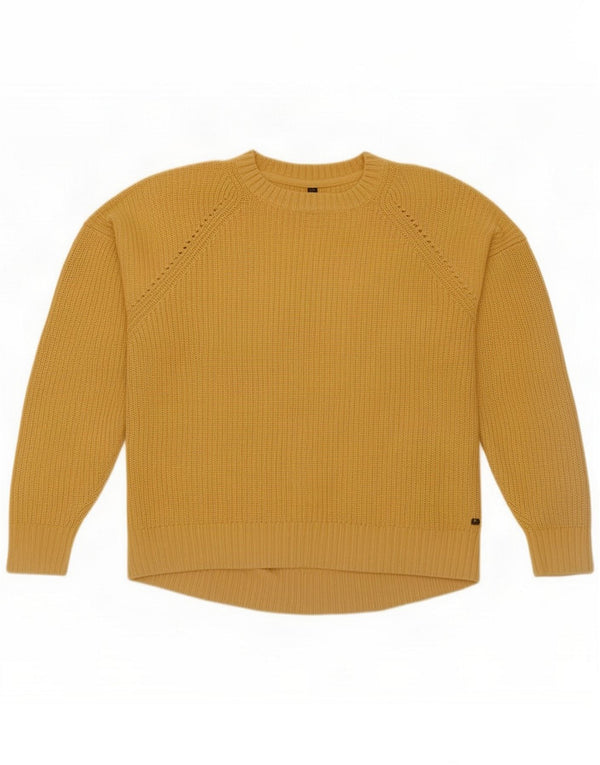 Fat Face Womens Crew Neck Jumper Sweater UK 12 Medium Yellow Cotton