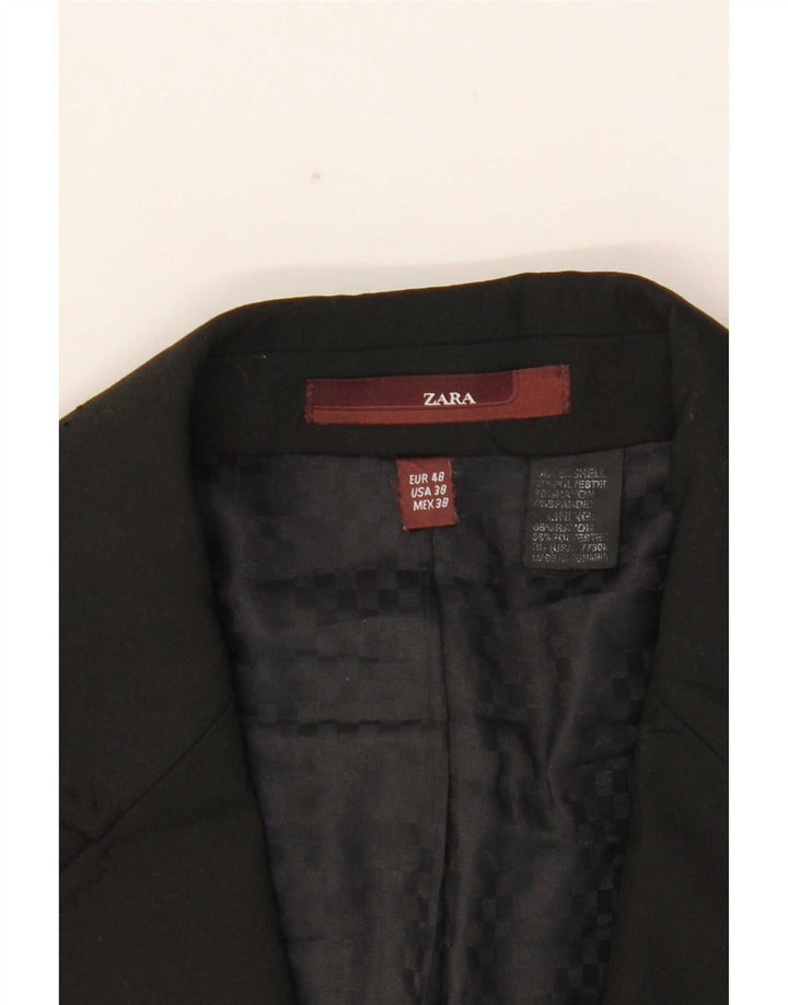 Zara Mens 3 Button Blazer Jacket EU 48 Medium Black Polyester