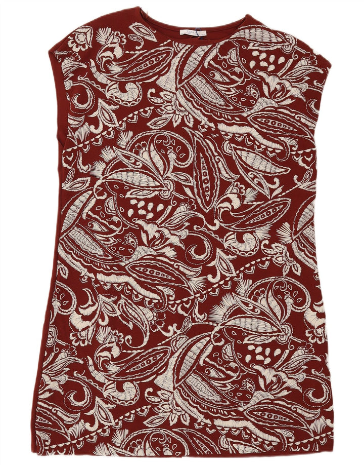 ZARA Womens Shift Dress UK 16 Large Maroon Paisley Polyester