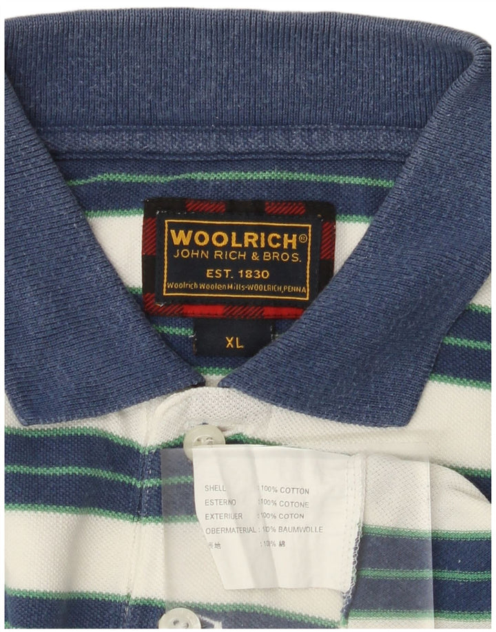 WOOLRICH Mens Polo Shirt XL Blue Striped Cotton