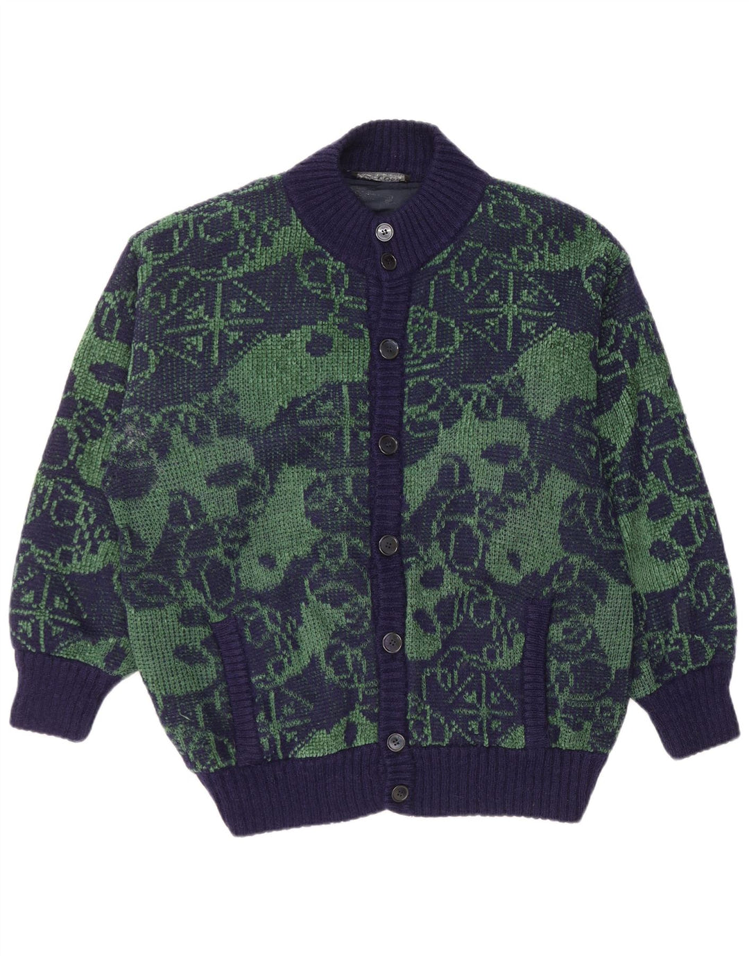 Marzia Mens Cardigan Sweater 2XL Navy Blue Geometric