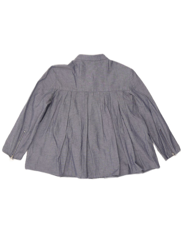 Zara Womens Ruffle Front Loose Fit Shirt Blouse UK 6 XS Blue Cotton
