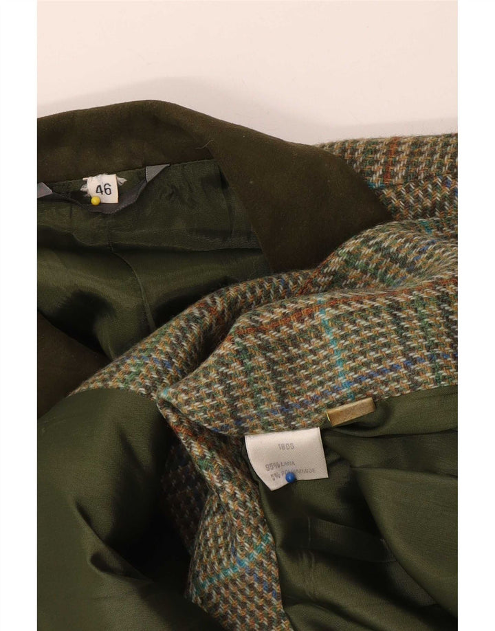 Vintage Womens 2 Button Blazer Jacket IT 46 Large Green Houndstooth Wool