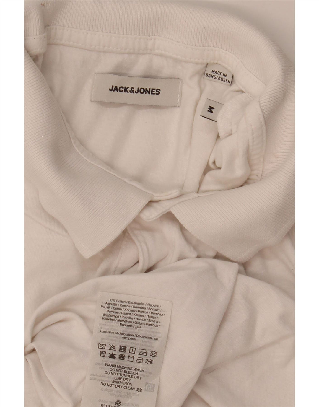 JACK & JONES Mens Graphic Long Sleeve Polo Shirt Medium White Colourblock