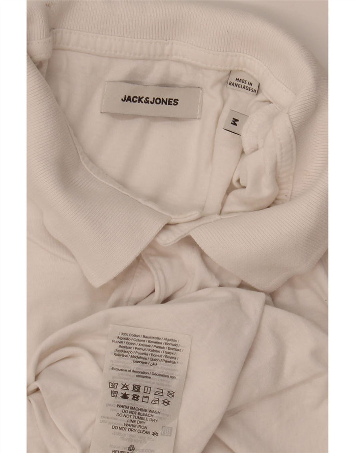 JACK & JONES Mens Graphic Long Sleeve Polo Shirt Medium White Colourblock