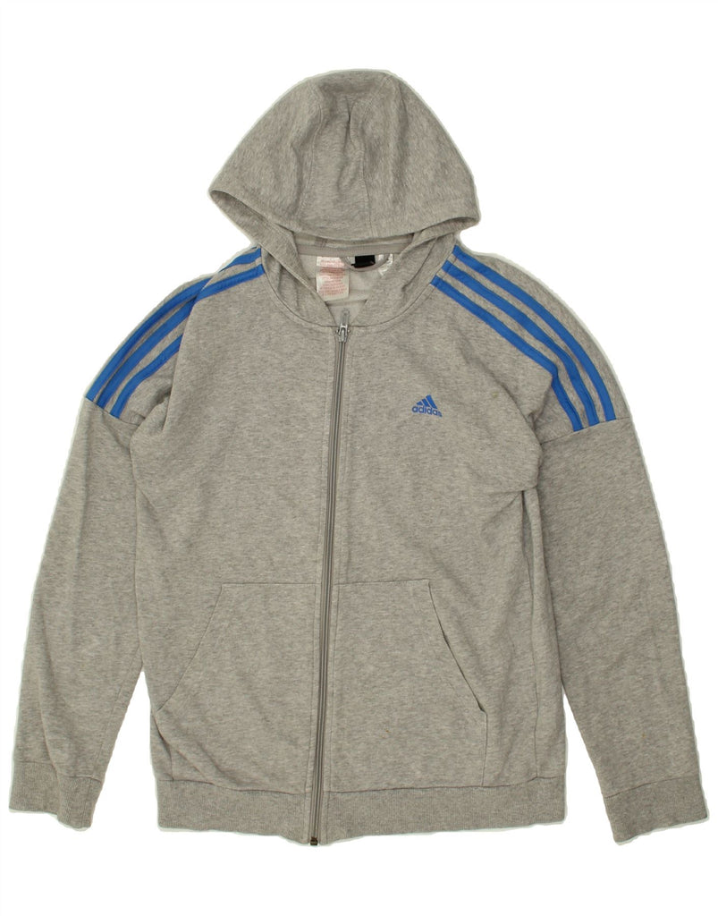 ADIDAS Boys Graphic Zip Hoodie Sweater 13-14 Years Grey Cotton Vintage Adidas and Second-Hand Adidas from Messina Hembry 