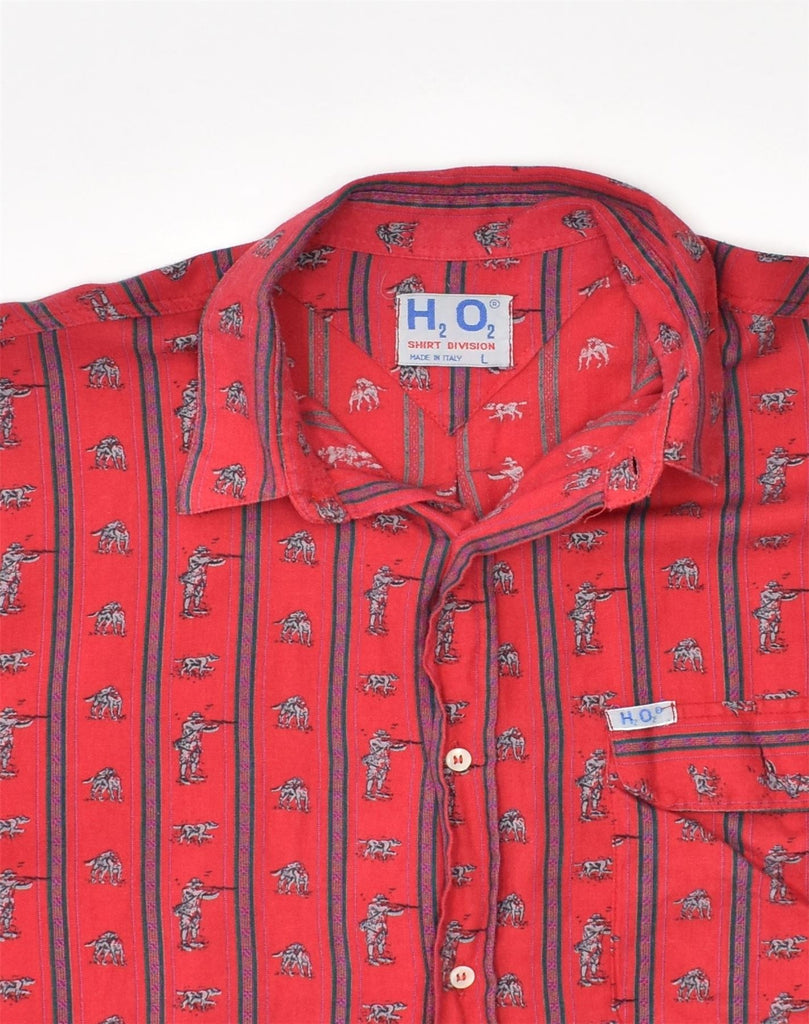 H2O2 Mens Graphic Shirt Large Red Animal Print Cotton | Vintage H2O2 | Thrift | Second-Hand H2O2 | Used Clothing | Messina Hembry 