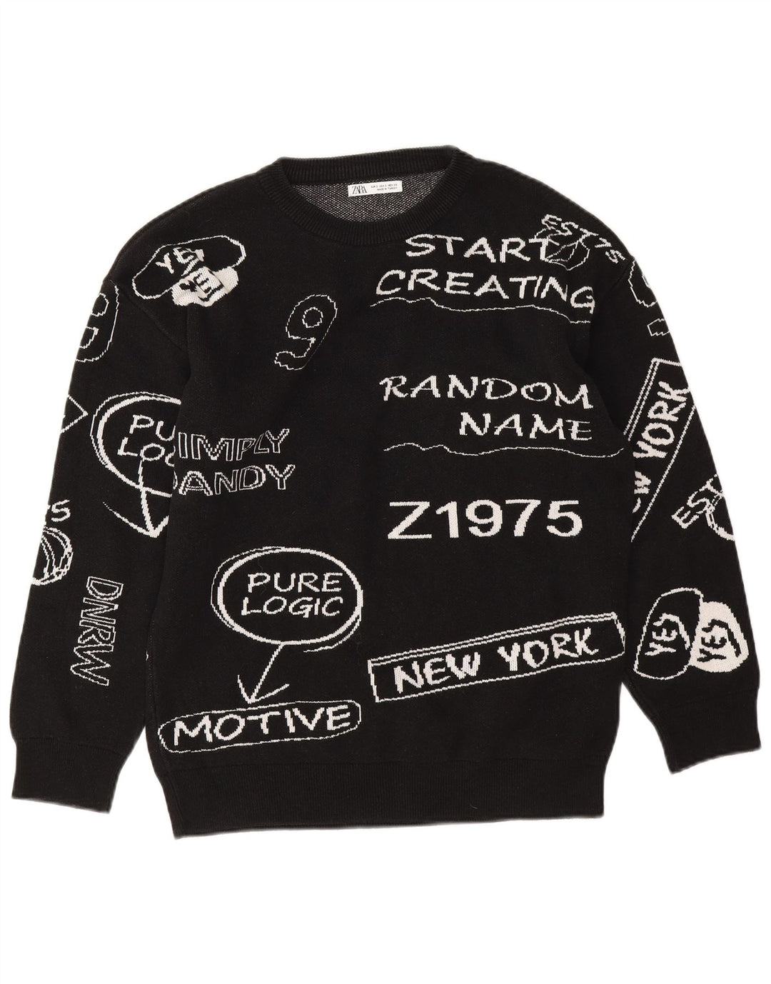 Zara Womens Graphic Oversized Sweatshirt Jumper UK 10 Small Black Cotton