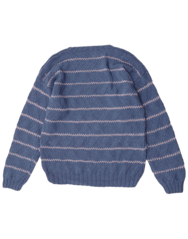 Vintage Mens Regular Fit Crew Neck Jumper Sweater Medium Blue Striped