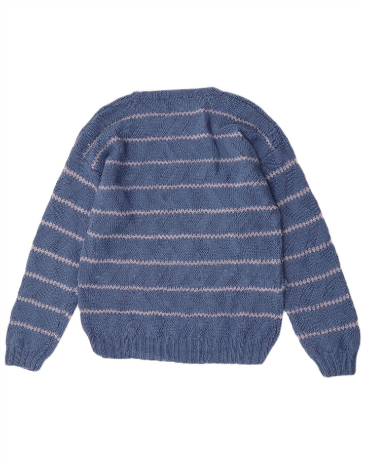 Vintage Mens Regular Fit Crew Neck Jumper Sweater Medium Blue Striped