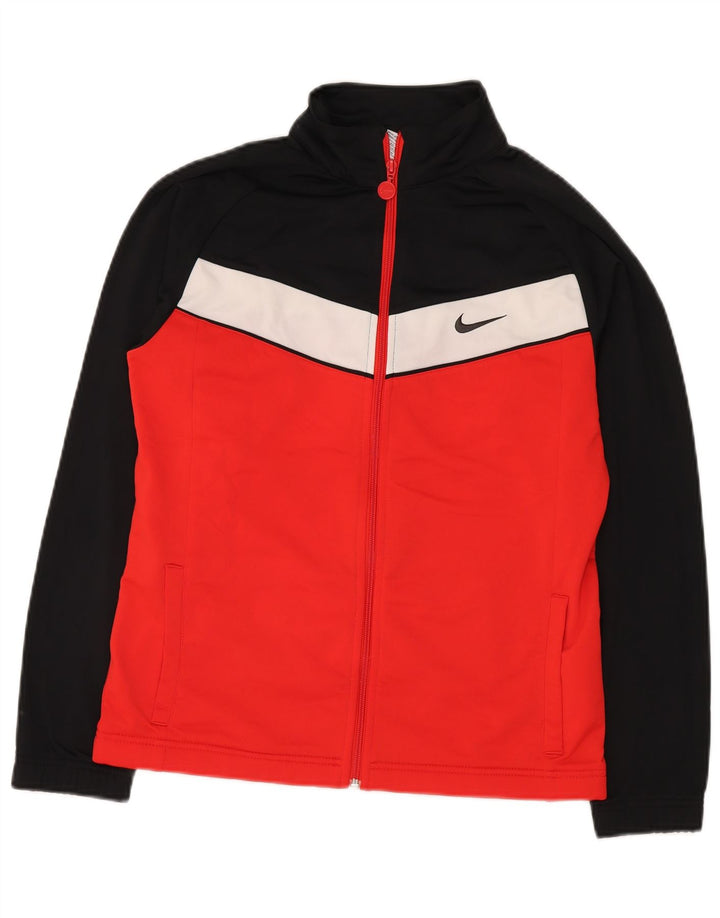 NIKE Boys Tracksuit Top Jacket 13-14 Years XL Red Colourblock Polyester