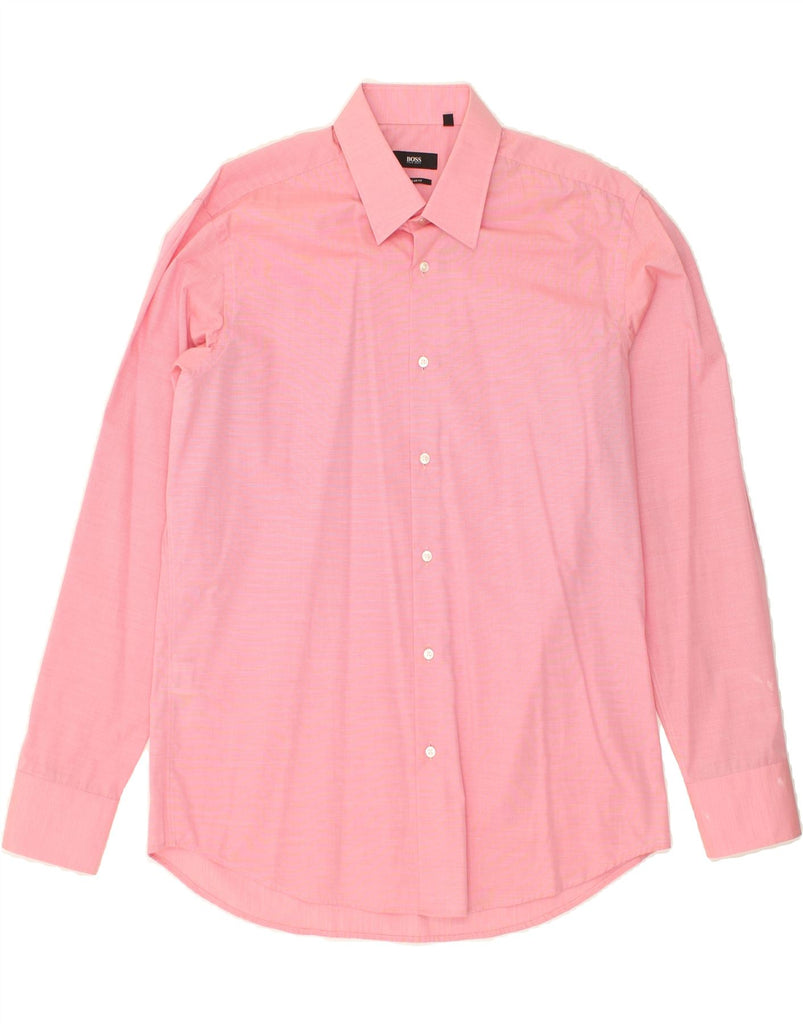 HUGO BOSS Mens Regular Fit Shirt Size 42 16 1/2 Large Pink Cotton Vintage Hugo Boss and Second-Hand Hugo Boss from Messina Hembry 