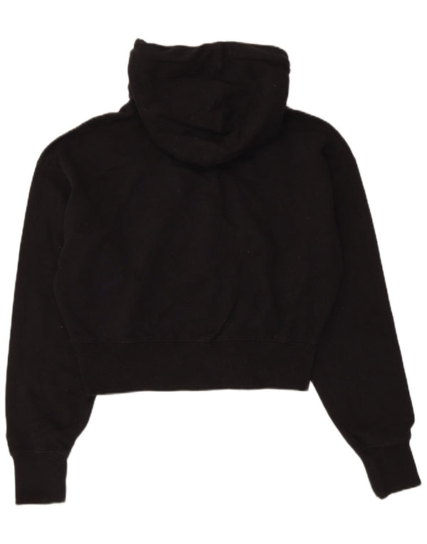 Superdry Womens Graphic Crop Hoodie Jumper UK 12 Medium Black Cotton