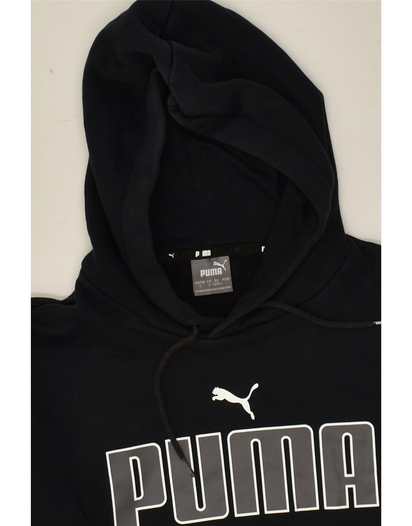 PUMA Mens Graphic Hoodie Jumper Large Black Cotton | Vintage Puma | Thrift | Second-Hand Puma | Used Clothing | Messina Hembry 