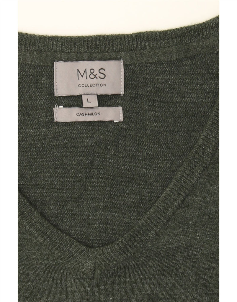 MARKS & SPENCER Mens V-Neck Jumper Sweater Large Green Acrylic Vintage Marks & Spencer and Second-Hand Marks & Spencer from Messina Hembry 