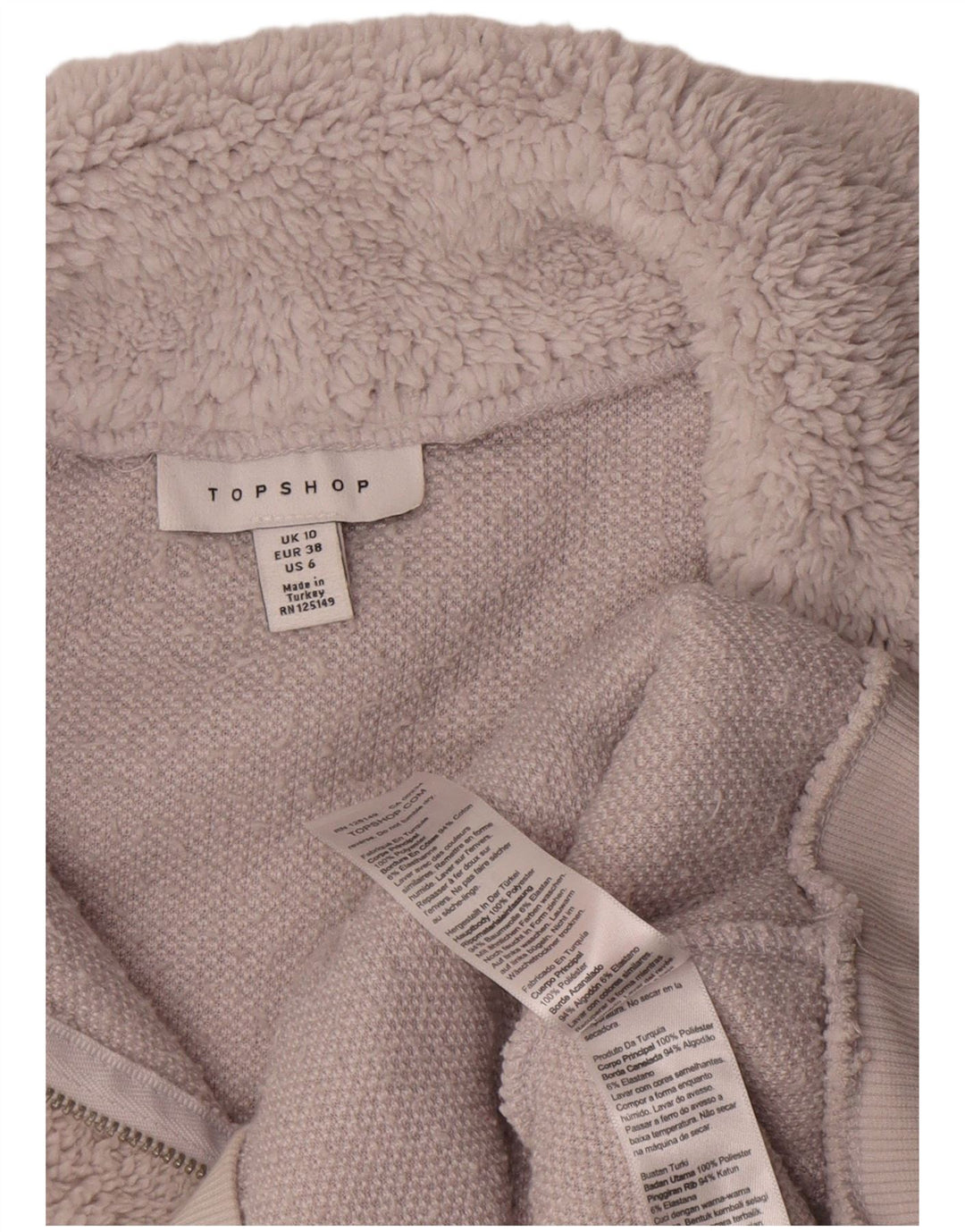 Topshop Womens Zip Neck Oversized Fleece Jumper UK 10 Small Grey Polyester