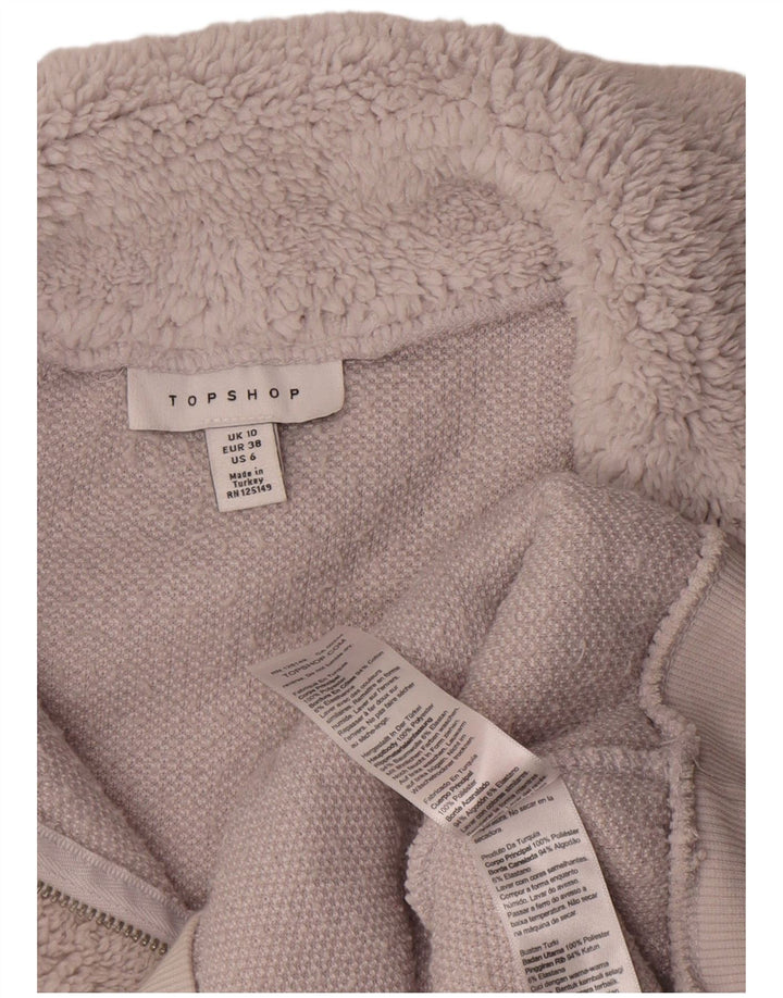 Topshop Womens Zip Neck Oversized Fleece Jumper UK 10 Small Grey Polyester