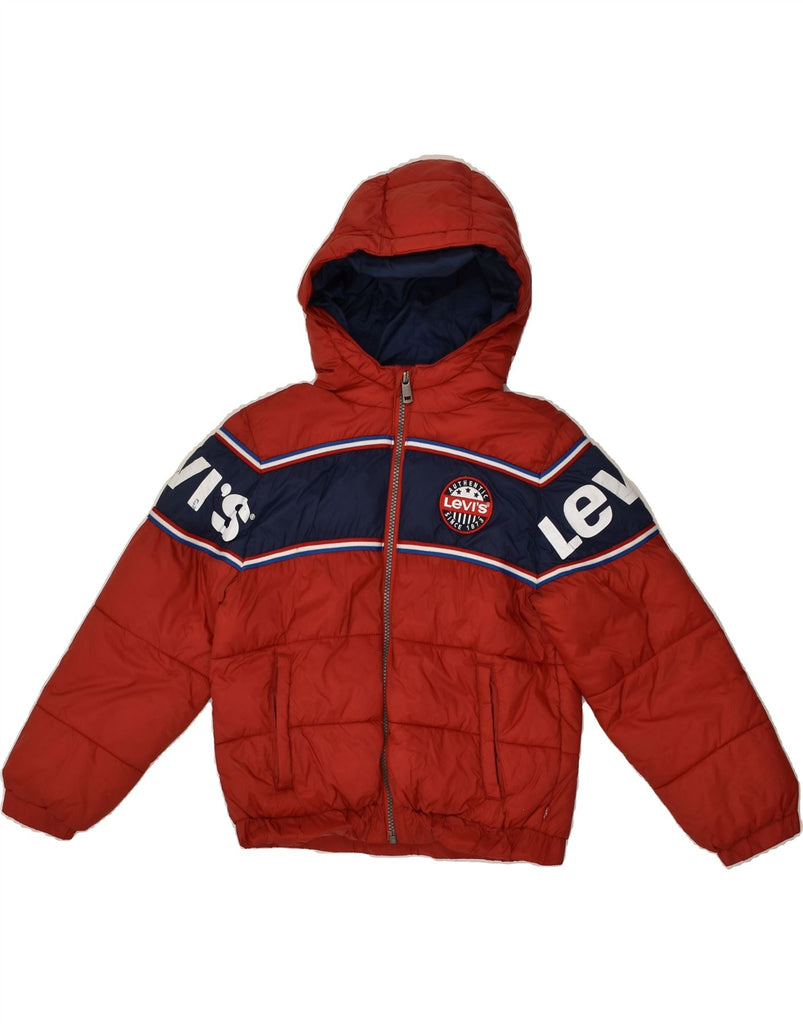 LEVI'S Boys Graphic Hooded Padded Jacket 7-8 Years Red Polyester | Vintage Levi's | Thrift | Second-Hand Levi's | Used Clothing | Messina Hembry 