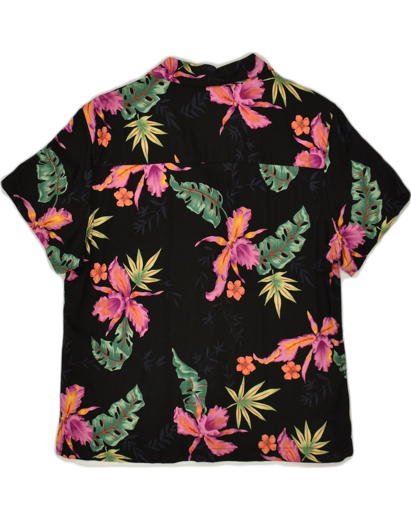 LA CABANA Womens Short Sleeve Shirt Blouse UK 14 Large Black Floral | Vintage La Cabana | Thrift | Second-Hand La Cabana | Used Clothing | Messina Hembry 