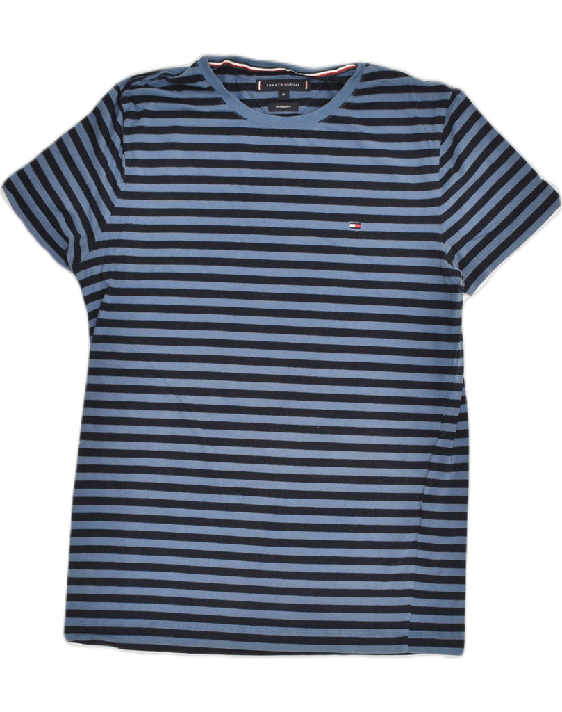 TOMMY HILFIGER Mens Slim Fit T-Shirt Top Medium Navy Blue Striped Cotton | Vintage Tommy Hilfiger | Thrift | Second-Hand Tommy Hilfiger | Used Clothing | Messina Hembry 