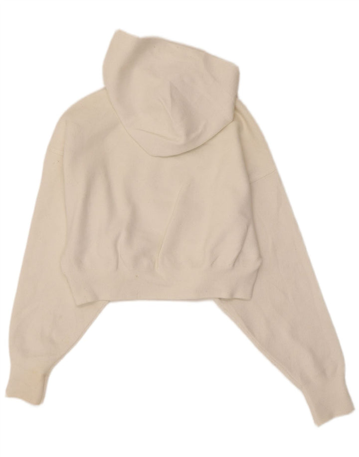 Zara Womens Crop Hoodie Jumper UK 12 Medium White Viscose