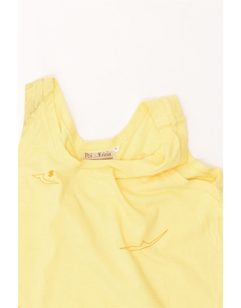 KRIZIA Womens Poi Graphic Crop Top UK 12 Medium Yellow Geometric Cotton | Vintage Krizia | Thrift | Second-Hand Krizia | Used Clothing | Messina Hembry 