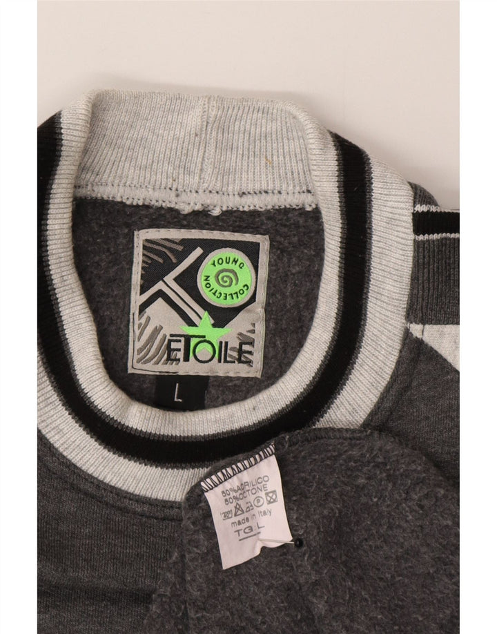 Vintage Mens Sweatshirt Jumper Large Grey Colourblock Acrylic