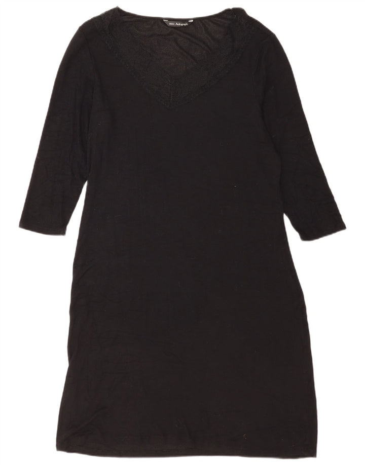Marks & Spencer Womens 3/4 Sleeve Shift Dress UK 14 Large Black Modal