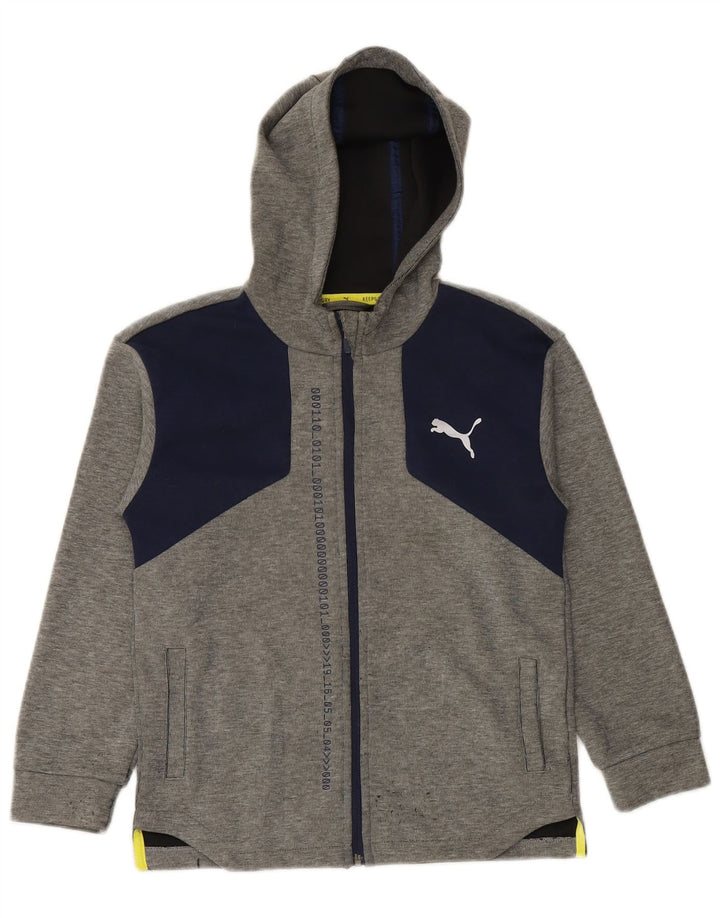 PUMA Boys Graphic Zip Hoodie Sweater 9-10 Years Grey Colourblock Polyester
