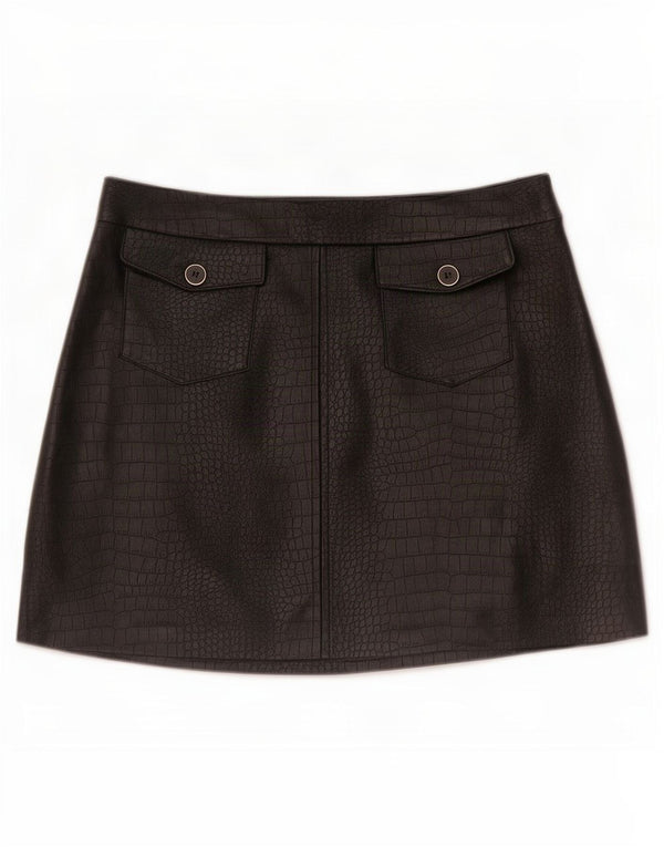 Zara Womens Faux Leather Mini Skirt Medium W28 Black Animal Print