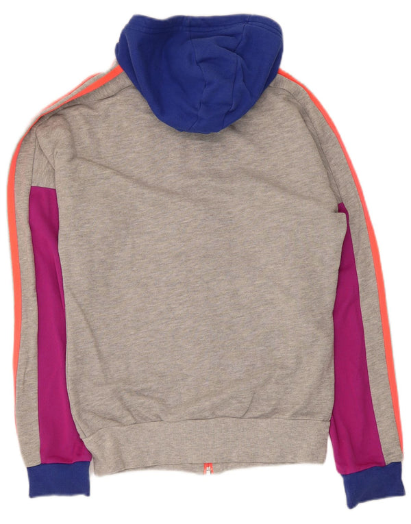 Adidas Girls Zip Hoodie Sweater 13-14 Years Grey Colourblock Cotton