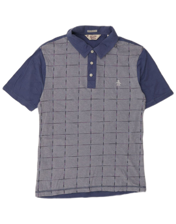 Penguin Mens Heritage Slim Fit Polo Shirt Medium Blue Check Cotton