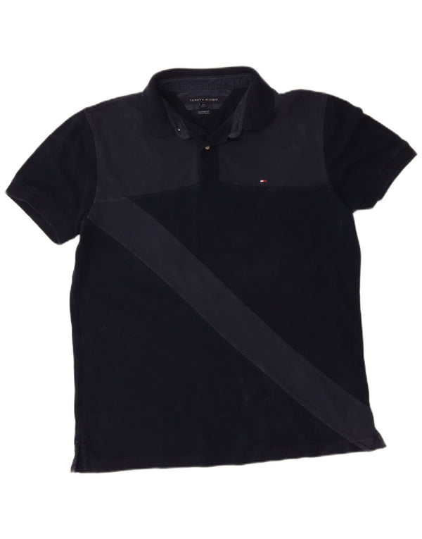 Tommy Hilfiger Mens Custom Fit Polo Shirt Large Navy Blue Colourblock