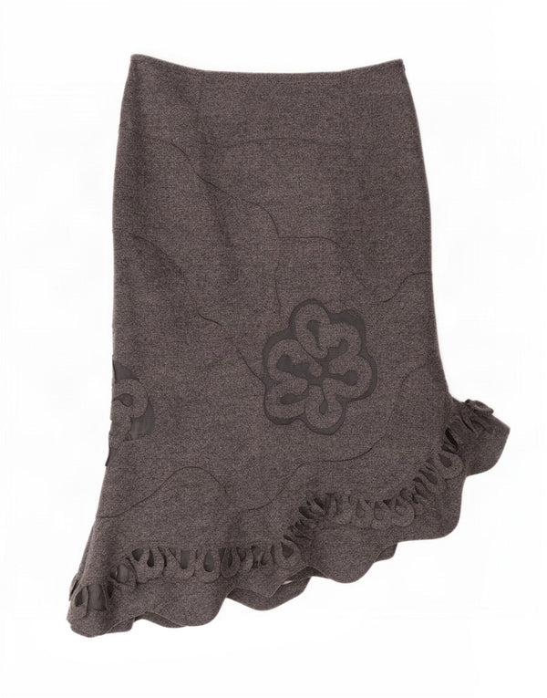 Per Una Womens Asymmetrical Skirt UK 10 Small W27 Grey Floral Wool