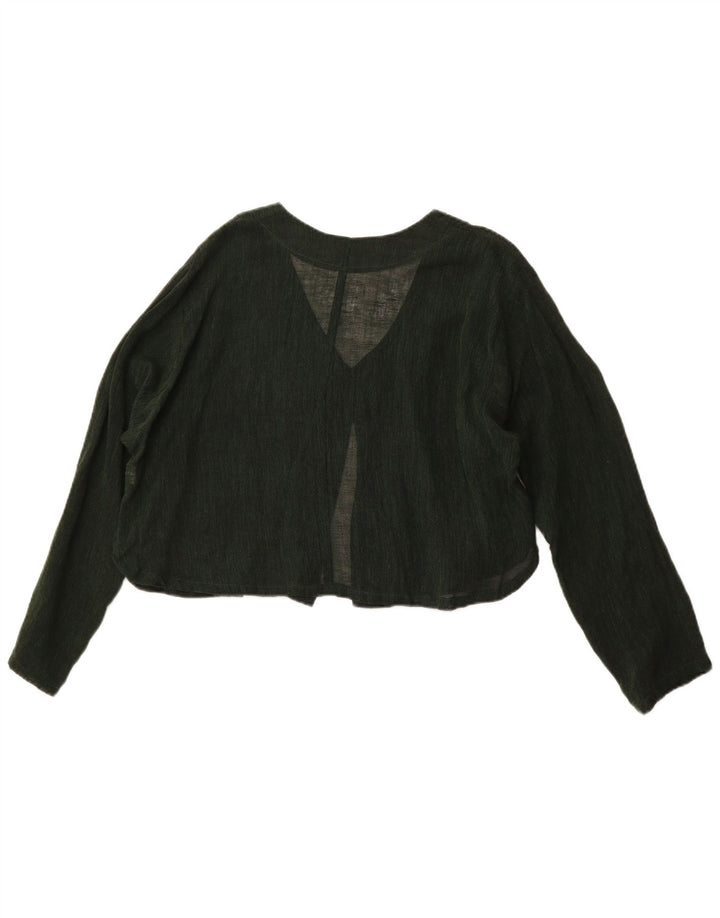 VINTAGE Womens Crop Cardigan Top UK 16 Large Green Cotton