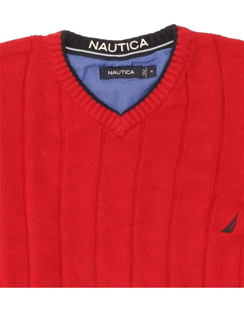 NAUTICA Mens V-Neck Jumper Sweater Medium Red Cotton | Vintage Nautica | Thrift | Second-Hand Nautica | Used Clothing | Messina Hembry 