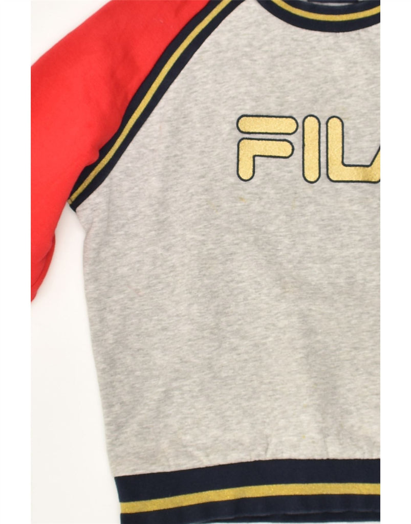 FILA Womens Graphic Sweatshirt Jumper UK 6 XS Grey Colourblock Cotton | Vintage Fila | Thrift | Second-Hand Fila | Used Clothing | Messina Hembry 