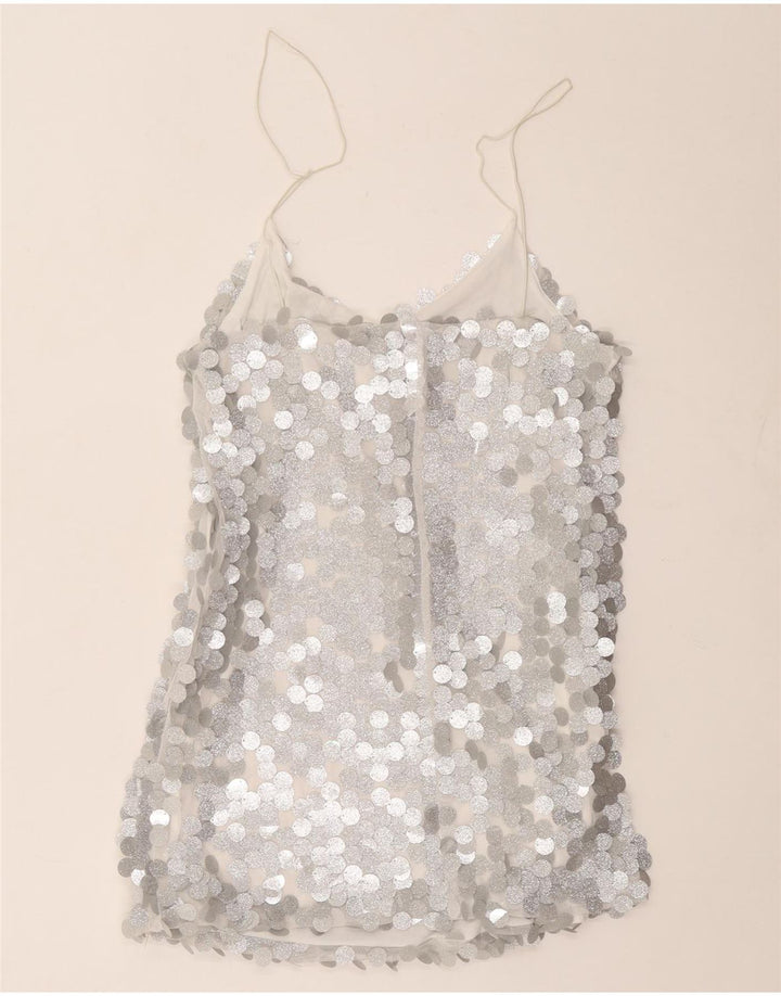 Vintage Womens Cami Top UK 12 Medium Silver Polyester