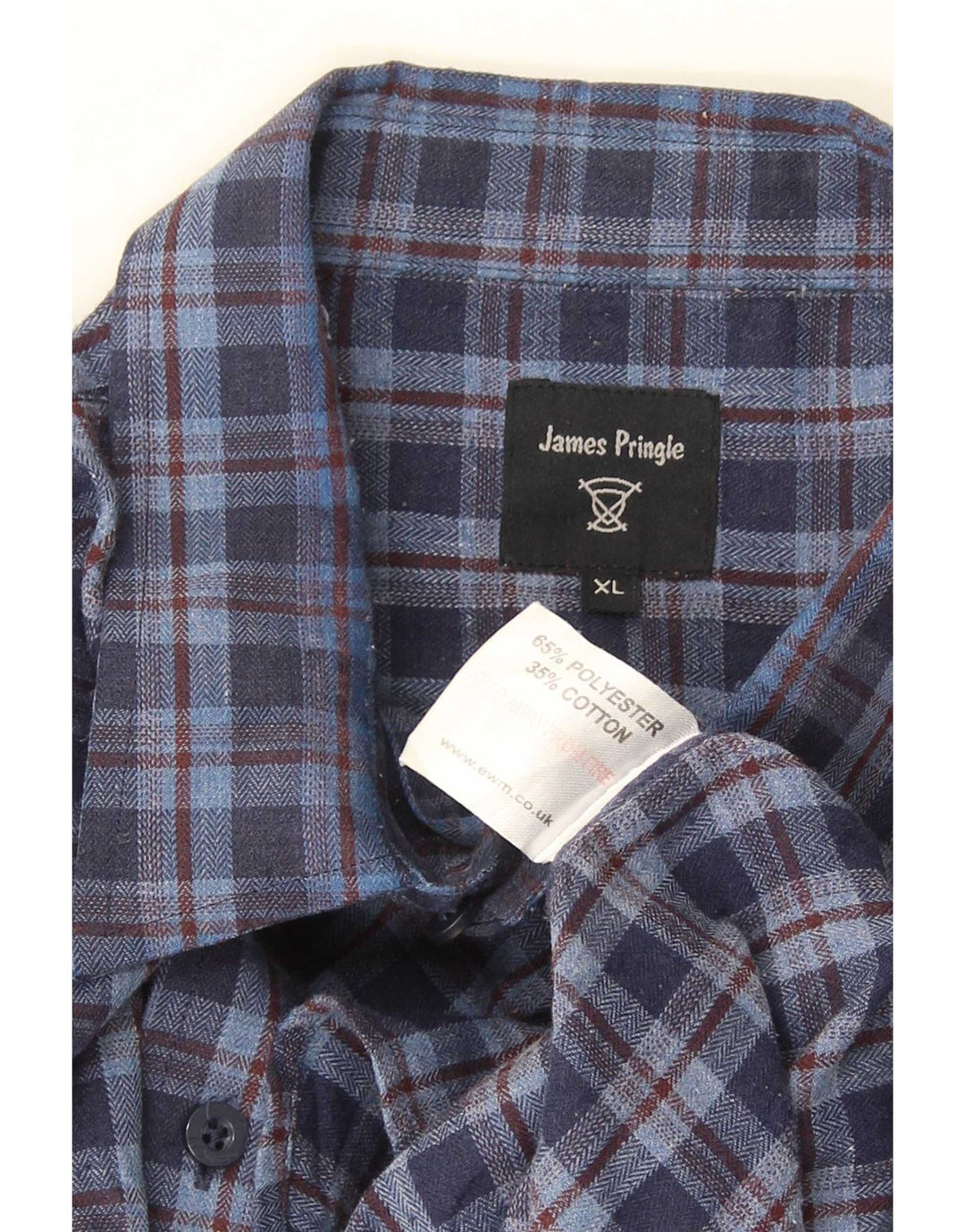James Pringle Mens Flannel Shirt XL Navy Blue Check Polyester