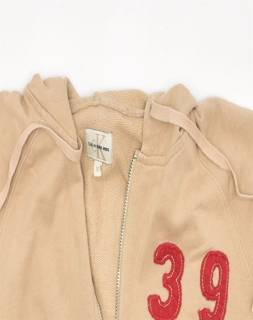 CALVIN KLEIN Girls Graphic Zip Hoodie Sweater 11-12 Years Beige Cotton | Vintage | Thrift | Second-Hand | Used Clothing | Messina Hembry 