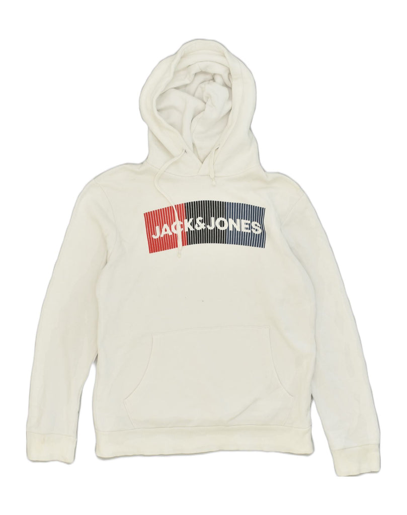 JACK & JONES Mens Graphic Hoodie Jumper Medium White Cotton | Vintage Jack & Jones | Thrift | Second-Hand Jack & Jones | Used Clothing | Messina Hembry 