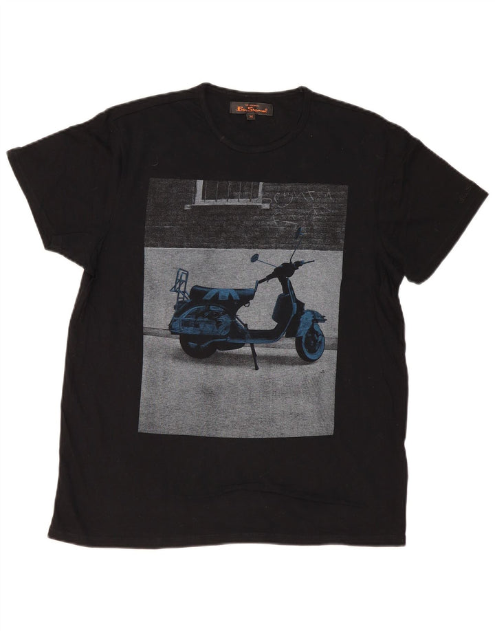 Ben Sherman Mens Graphic T-Shirt Top Medium Black Cotton