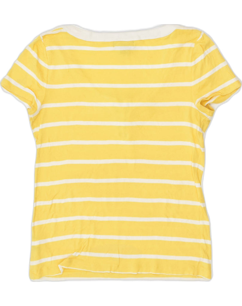 CHAPS Womens T-Shirt Top UK 14 Large Yellow Striped Cotton | Vintage Chaps | Thrift | Second-Hand Chaps | Used Clothing | Messina Hembry 