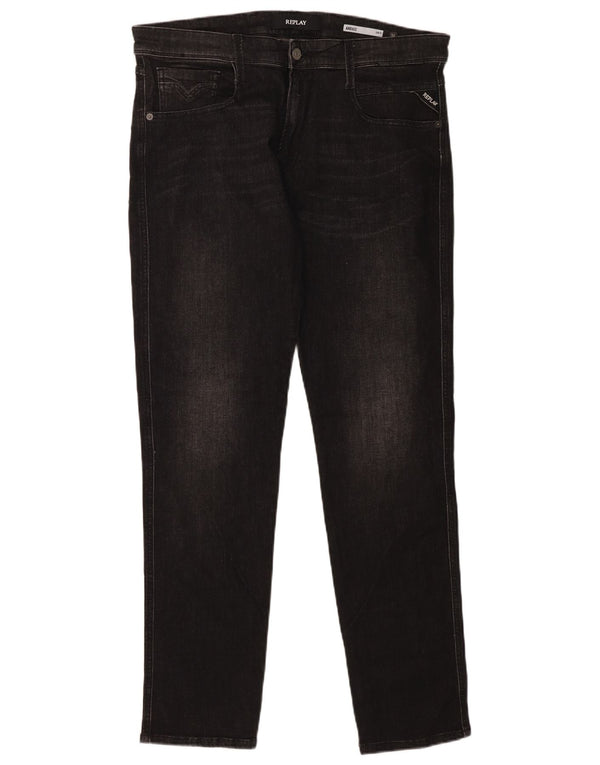 Replay Mens Anbass Slim Jeans W34 L32 Black Cotton